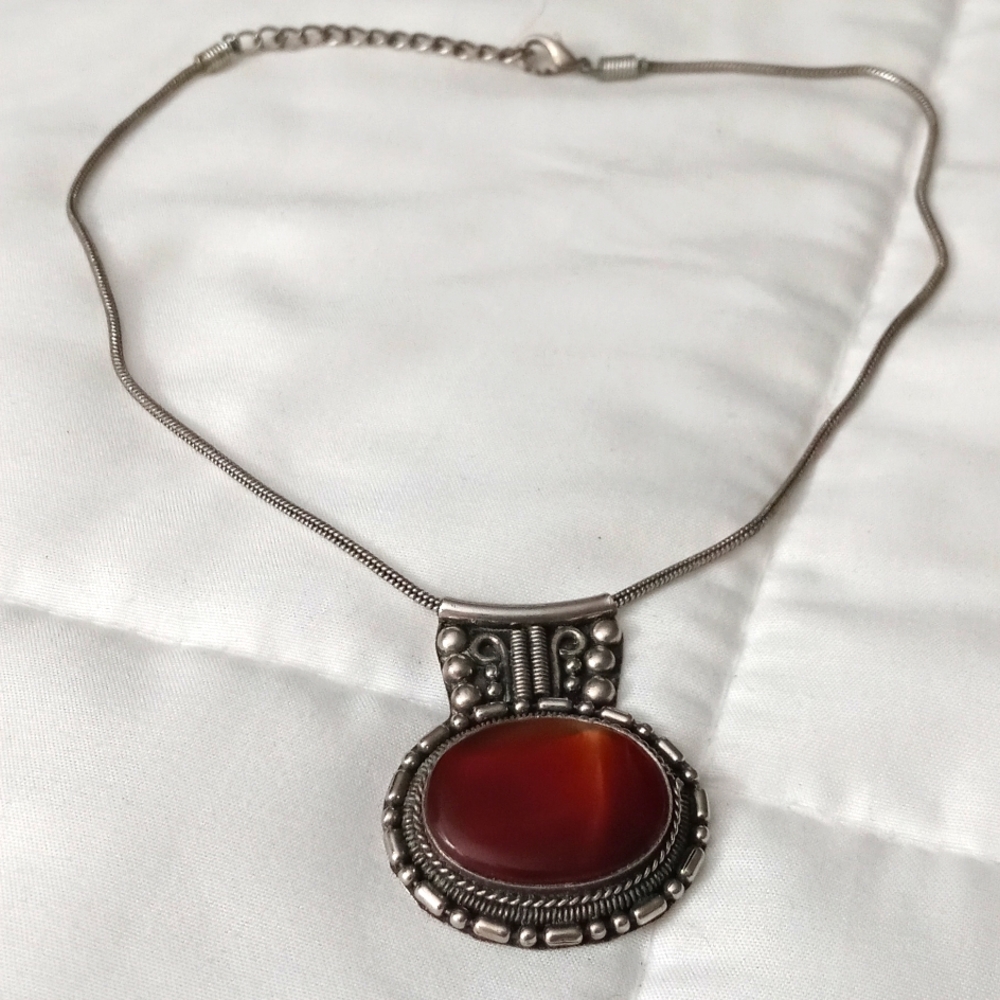 Tigers Eye and pewter necklace